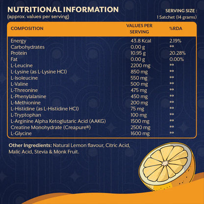 EAA Protein Support | All 9 Essential Amino Acids + Creatine + AAKG | Lemon Flavor