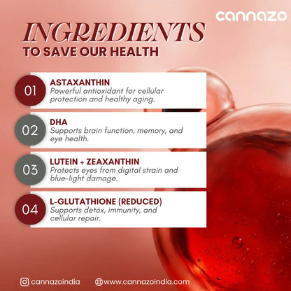 Cannazo India AstaZen Continuity, Astaxanthin with Hemp Seed Oil, Softgel Capsules