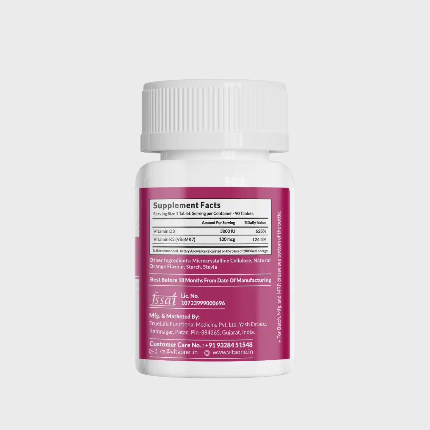 Vitaone Vitamin D3+K2-7, 90 Veg Tablets